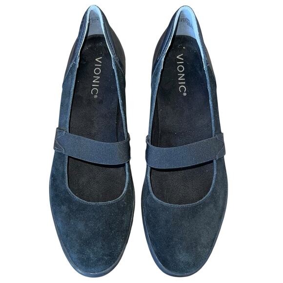 Vionic Mary Jane Wedge 8 Black Juide Leather Comfort Shoes Minimalist - Picture 3 of 9